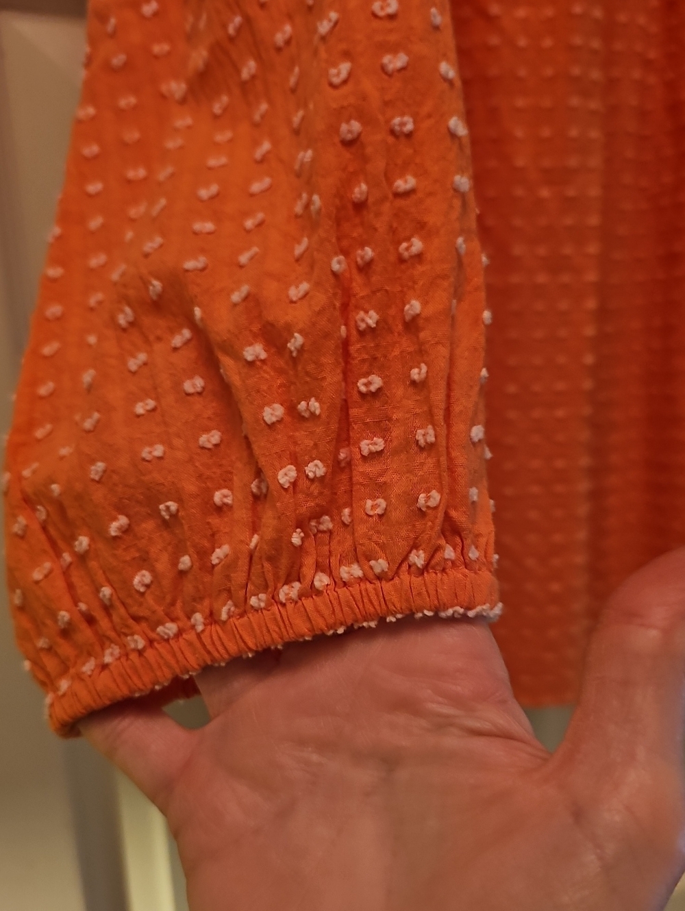 LOFT Orange Peasant-Style Blouse with Textured Dot Detail - Picture 5 of 5